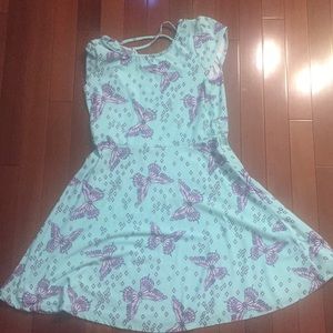 Teal kids dress with butterflies